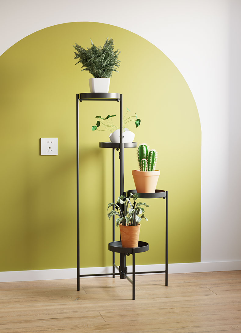BenBest-Plant-Stand,-3 & 4-Tier-Metal-Flower-For-Patio-Garden,-Living-Room-Thiab-Kov-Balcony
